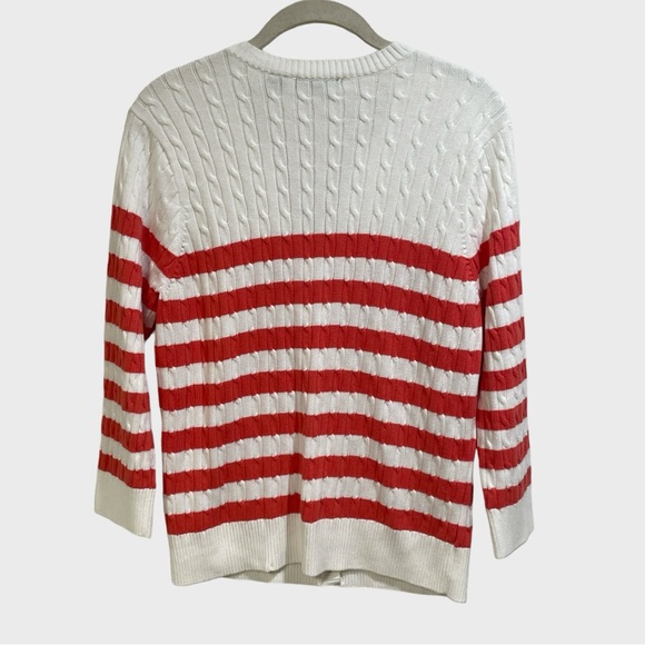 Jeanne Pierre Cable Knit Orange White Striped Cardigan Size Large (NWOT) - Picture 5 of 12
